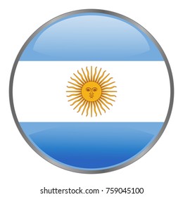 Argentina flag vector icon. Isolated round glass glossy glow button with national flag of the Argentina. National Flag with Official colors. Web design button. Sign for product origin. Made in symbol.