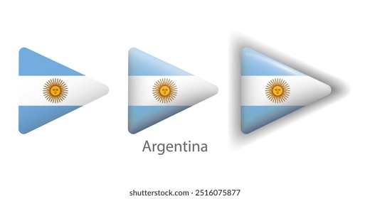 Iconos del vector de la bandera de Argentina fijados en forma de triángulo redondeado