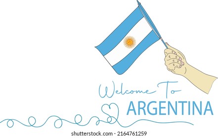 Argentina Flag vector, Argentina flag logo, Colorful sketch drawing of hand holding Argentina flag, welcome to Argentina illustration