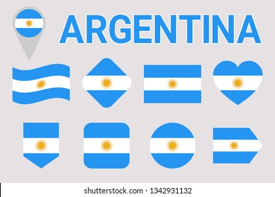 Argentina flag vector set. Geometric shapes. Flat style. Argentinian natioanl symbols collection. Web, sports pages, national, travel, patriotic, design elements. isolated icons with state name