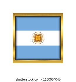 Argentina Flag Vector Square Icon - Illustration, Flag of Argentina. Abstract concept, icon,golden square, button. Raster illustration on white background.