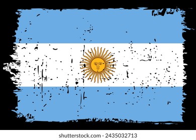 Argentina flag - vector flag with stylish scratch effect and black grunge frame.