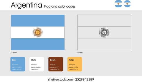 Argentina Versión de la bandera de colores, contorno e iconos