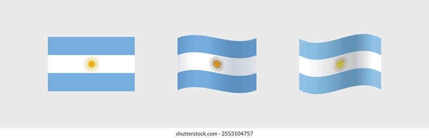 Argentina flag, Argentina flag with wave effect, Vector illustration flat design, Several types of Argentinian flag designs.