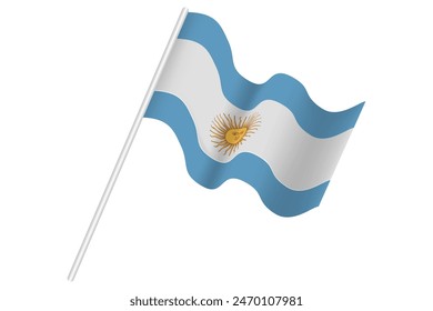 Argentina Flag Wave With Pole Isolated Background.