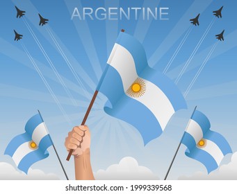 Argentina flags Flying under the blue sky