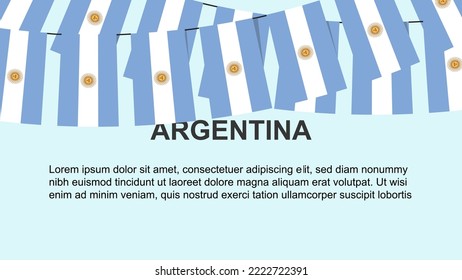 Argentinische Flaggen, die an einem Seil hängen, Fest- und Grußkonzept, viele argentinische Flaggen mit Textraum, Banner- und Plakatgedanken, Dekormaterial, Unabhängigkeitstag