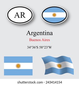 argentina flags and icons set over gray background, abstract vector art illustration, image contains transparency