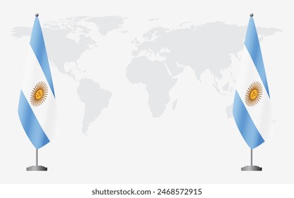 Argentina and Argentina flags for official meeting against background of world map.