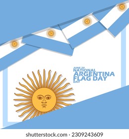 Argentina flags with sun symbol and bold text to commemorate National Flag Day in Argentina on June 20