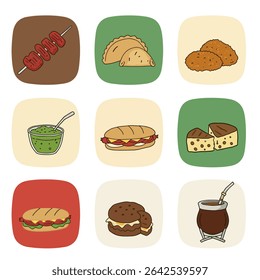 Argentina Food Icons com cultura, cozinha e vetor.