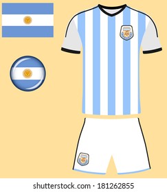Argentina Football Jersey. Abstract vector image of the Argentina football kit, along with the flag and icon.