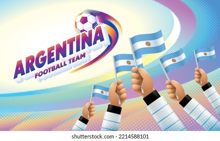 Argentina Football Team Celebration with National Flag of Argentina