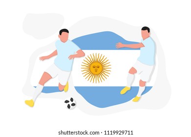 Argentina football team player ball kicking dribbling 2018 world championship soccer vector illustration argentinian