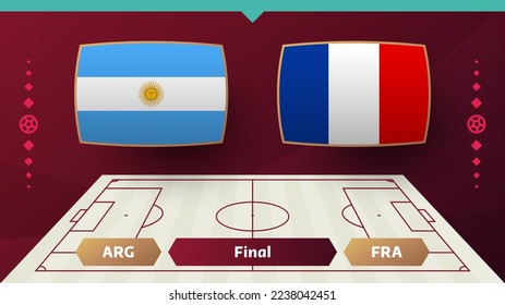 argentina france playoff final match Football 2022. 2022 World Football championship match versus teams intro sport background, championship competition poster, vector.