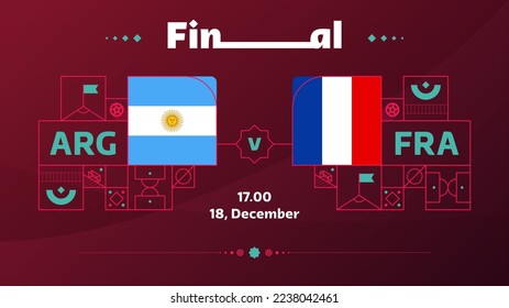 partido final de fútbol 2022 de la francia argentina. Partido del Campeonato Mundial de Fútbol 2022 versus equipo de fondo deportivo de introducción, afiche de la competencia del campeonato, vector.