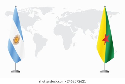 Argentina and French Guiana flags for official meeting against background of world map.