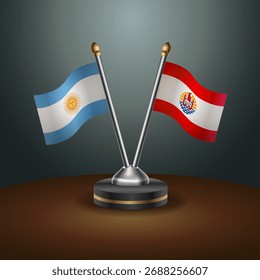 Argentina and French Polynesia table flags relation  with gradient backgrund. Vector Illustration