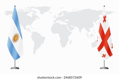 Argentina and Georgia flags for official meeting against background of world map.