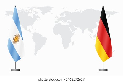 Argentina and Germany flags for official meeting against background of world map.