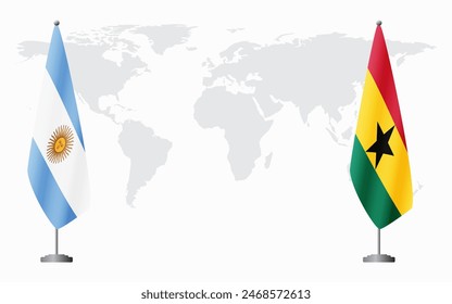 Argentina and Ghana flags for official meeting against background of world map.