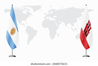 Argentina and Gibraltar flags for official meeting against background of world map.