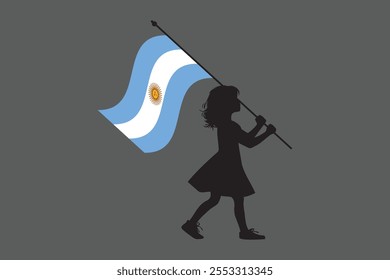 Argentina menina com bandeira, Bandeira da Argentina símbolo nacional ilustração Vetor, Retângulo Argentina bandeira ilustração, Vetor plano ilustração
