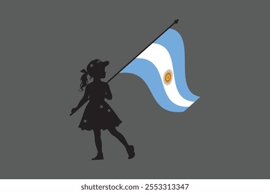 Argentina girl with flag, Flag of Argentina national country symbol illustration Vector, Rectangle Argentina flag illustration, Flat vector illustration
