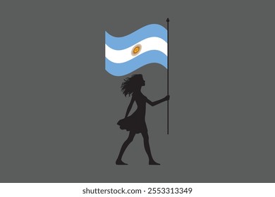 Argentina menina com bandeira, Bandeira da Argentina símbolo nacional ilustração Vetor, Retângulo Argentina bandeira ilustração, Vetor plano ilustração
