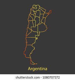 Argentina gradient outline,stroke of map with administrative division. Modern line style vector illustration