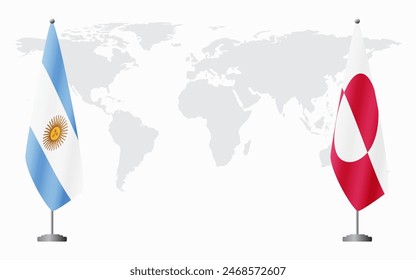 Argentina and Greenland flags for official meeting against background of world map.