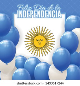 Argentina Greeting Card Vector Design - Spanish Text "Happy Independence Day" at English