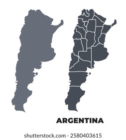 Argentina grey political map simple flat illustration set