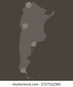 Argentinien Grau und Weiß gepunktete Karte auf Braun für Lithiumbergbau und Ressourcen. Landkarte von Argentinien im gepunkteten Stil.