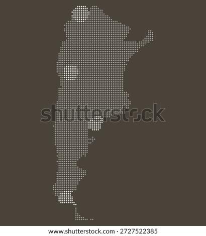 Argentina Grey and White Dotted Map on Brown for Lithium Mining and Resources. Map of Argentina in  dotted style.