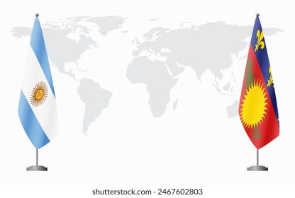 Argentina and Guadeloupe flags for official meeting against background of world map.