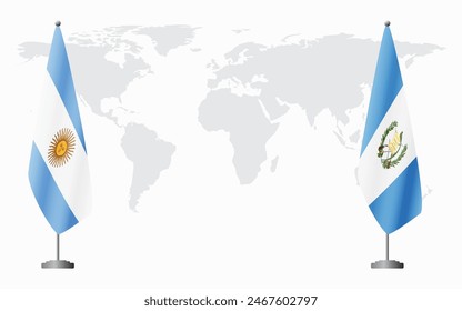 Argentina and Guatemala flags for official meeting against background of world map.