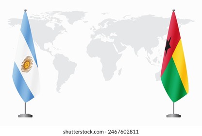 Argentina and Guinea Bissau flags for official meeting against background of world map.