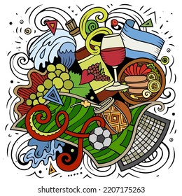 Argentina hand drawn cartoon doodles illustration. Funny travel design. Creative vector background. Latin America country elements and objects.