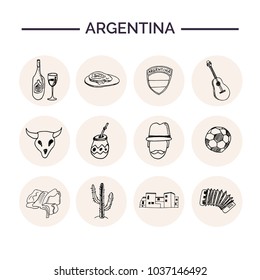 Argentina hand drawn doodle set. Sketches. Vector illustration for design and packages product. Symbol collection.