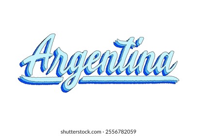 Argentina hand lettering with 3d isometric effect and rainbow patterns.