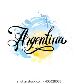 Argentina Hand lettering logo with watercolor elements.  argentina flag colors, grunge effects can be easily removed