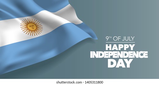 Argentina happy independence day greeting card, banner with template text vector illustration. Argentinian memorial holiday 9th of July design element with  flag with stripes and sun 