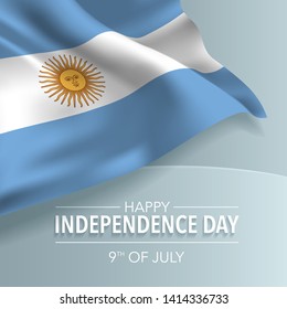 Argentina happy independence day greeting card, banner, vector illustration. Argentinian national day 9th of July background with elements of flag, square format 