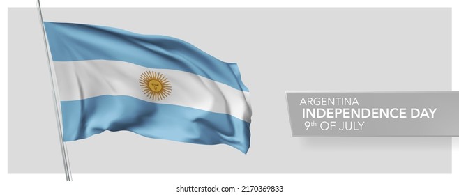 Argentina happy independence day greeting card, banner vector illustration. Argentinian national holiday 9th of July design element with 3D flag