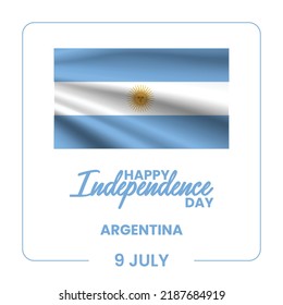 Argentina happy independence day greeting card, banner vector illustration. Argentinian national holiday 9th of July design element with 3D waving flag on flagpole
