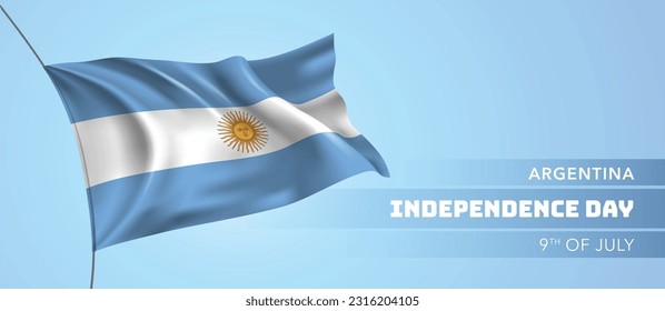 Argentina happy independence day greeting card, banner vector illustration. Agrentinian national holiday 9th of July design element with 3D flag