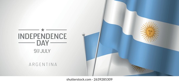 Argentina happy independence day greeting card, banner vector illustration. Argentine national holiday 9th of July design element with 3D flag
