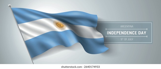 Argentina happy independence day greeting card, banner vector illustration. Argentine national holiday 9th of July design element with realistic flag