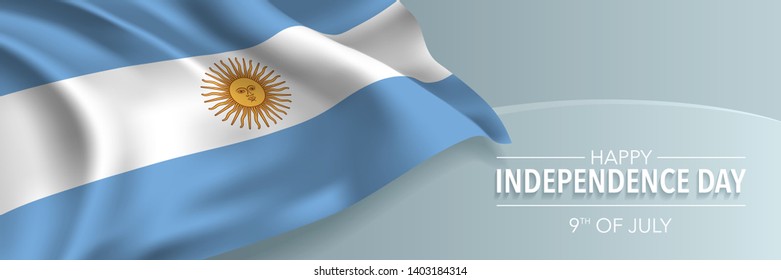 Argentina happy independence day vector banner, greeting card. Argentinian wavy flag in 9th of July national patriotic holiday horizontal design 